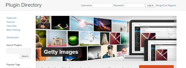 Kuva WordPressin verkkosivuilta. https://wordpress.org/plugins/getty-images/